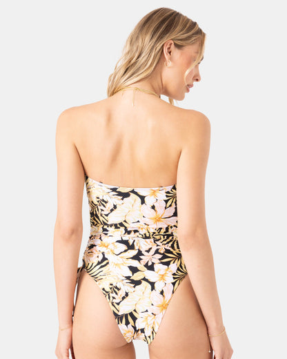 Tropical Bandeau Adjustable Side One Piece Swimsuit